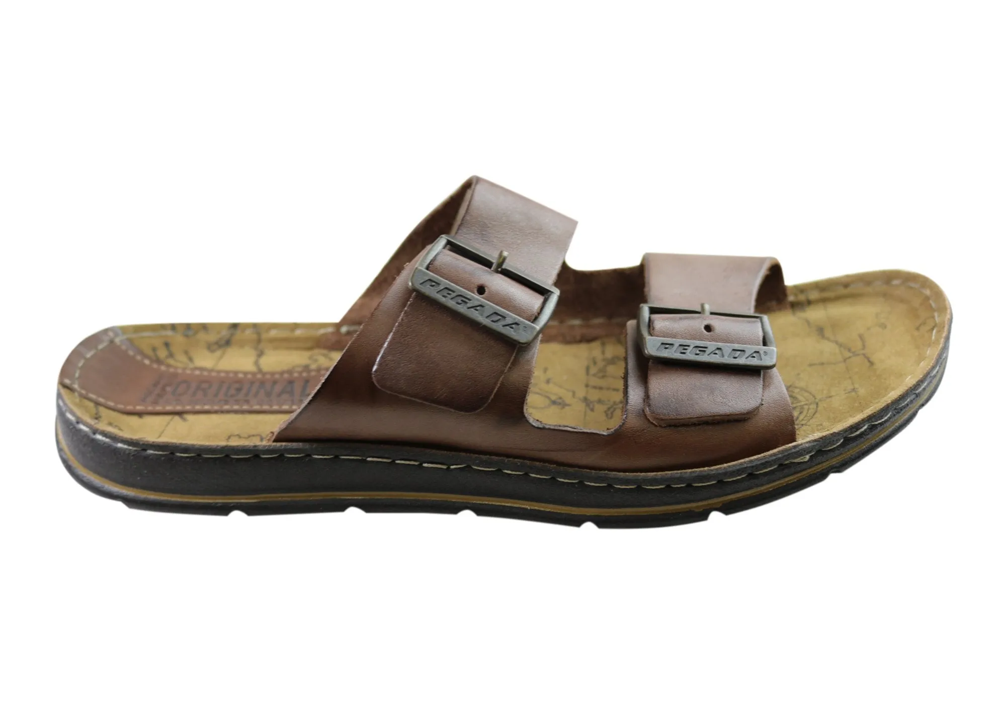 Pegada Lancester Mens Leather Comfortable Slide Sandals Made In Brazil