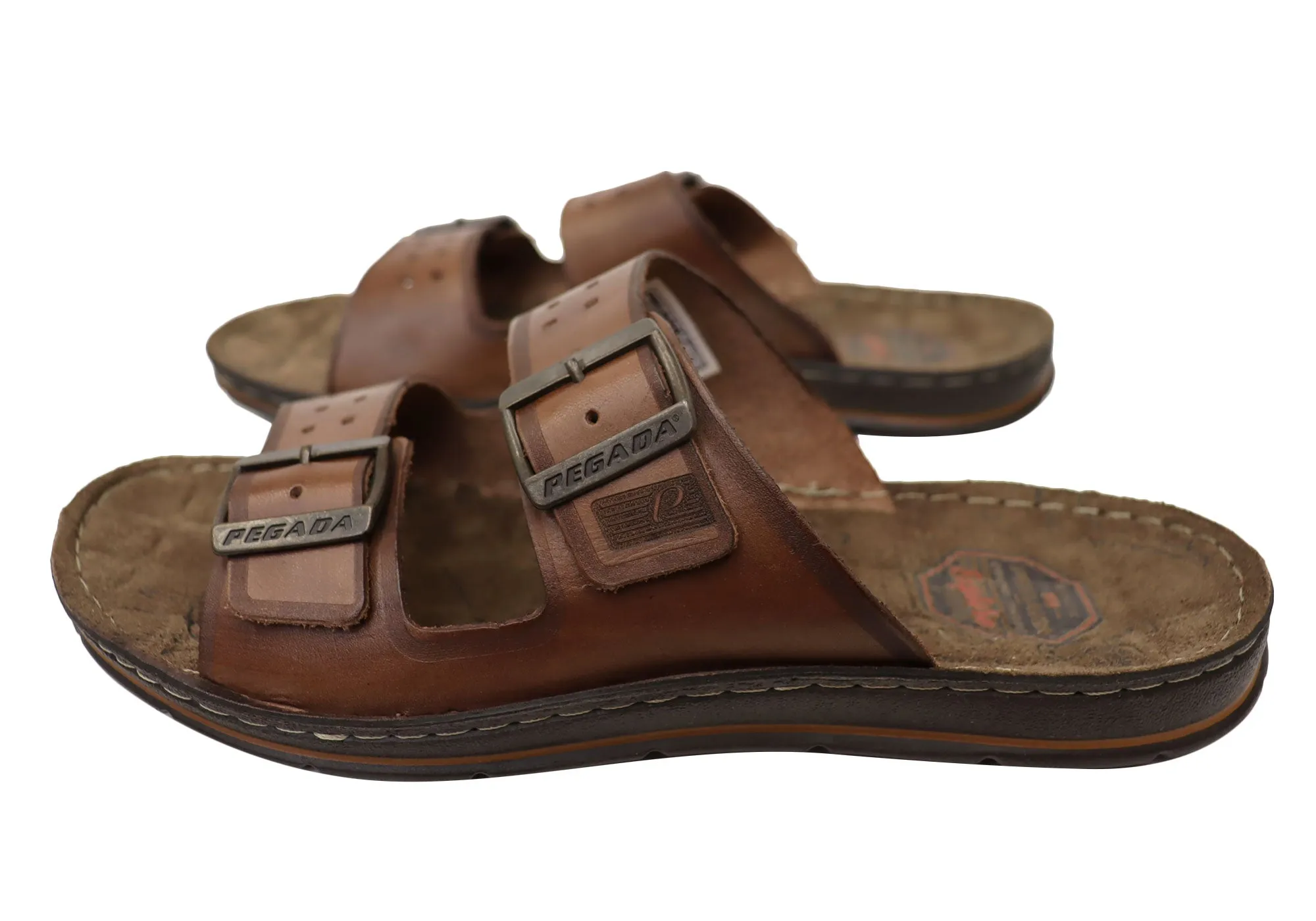 Pegada Lancester Mens Leather Comfortable Slide Sandals Made In Brazil