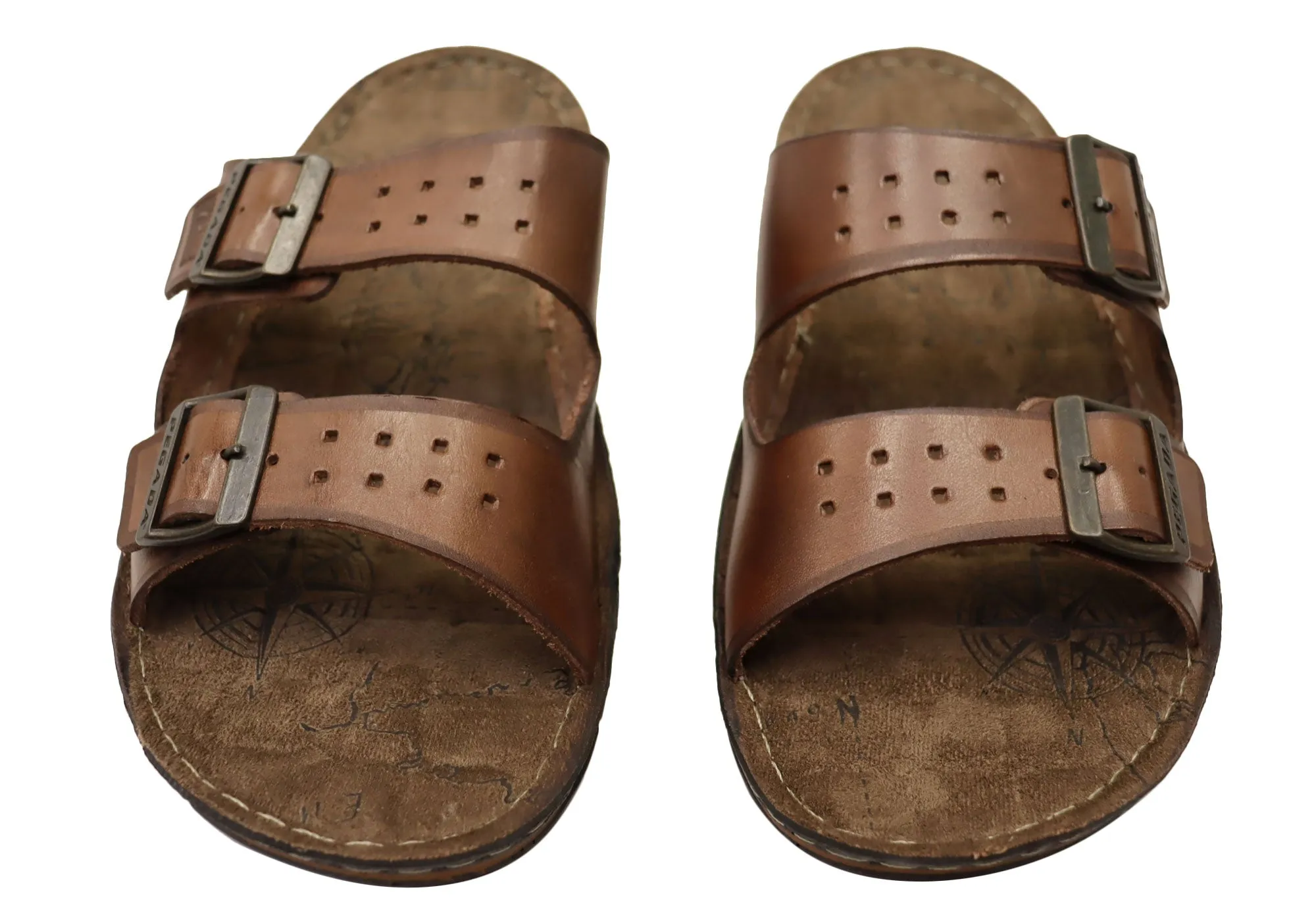 Pegada Lancester Mens Leather Comfortable Slide Sandals Made In Brazil