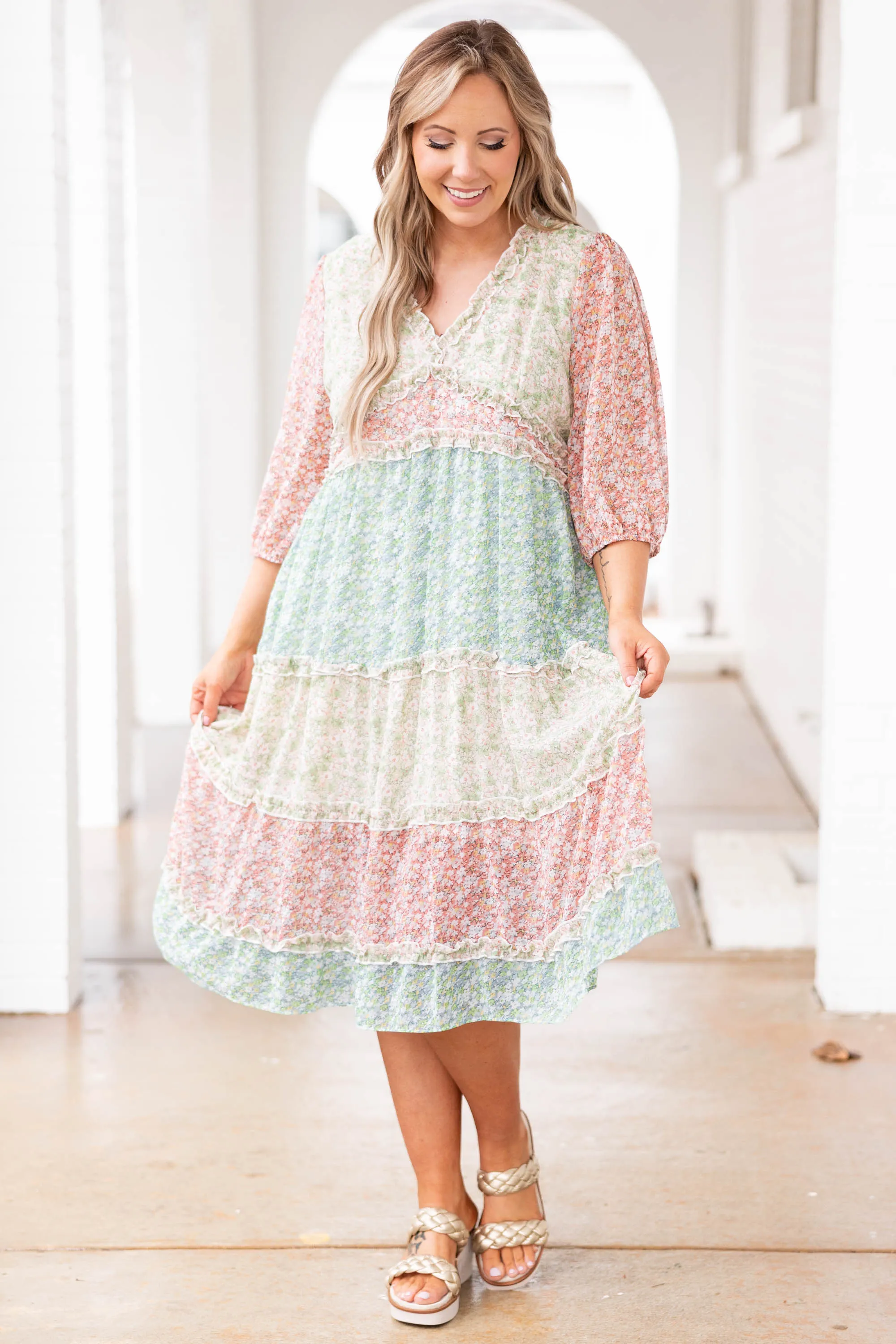 Perfect Gardens Dress, Pink Multi - Beautiful Floral Print Summer Dress