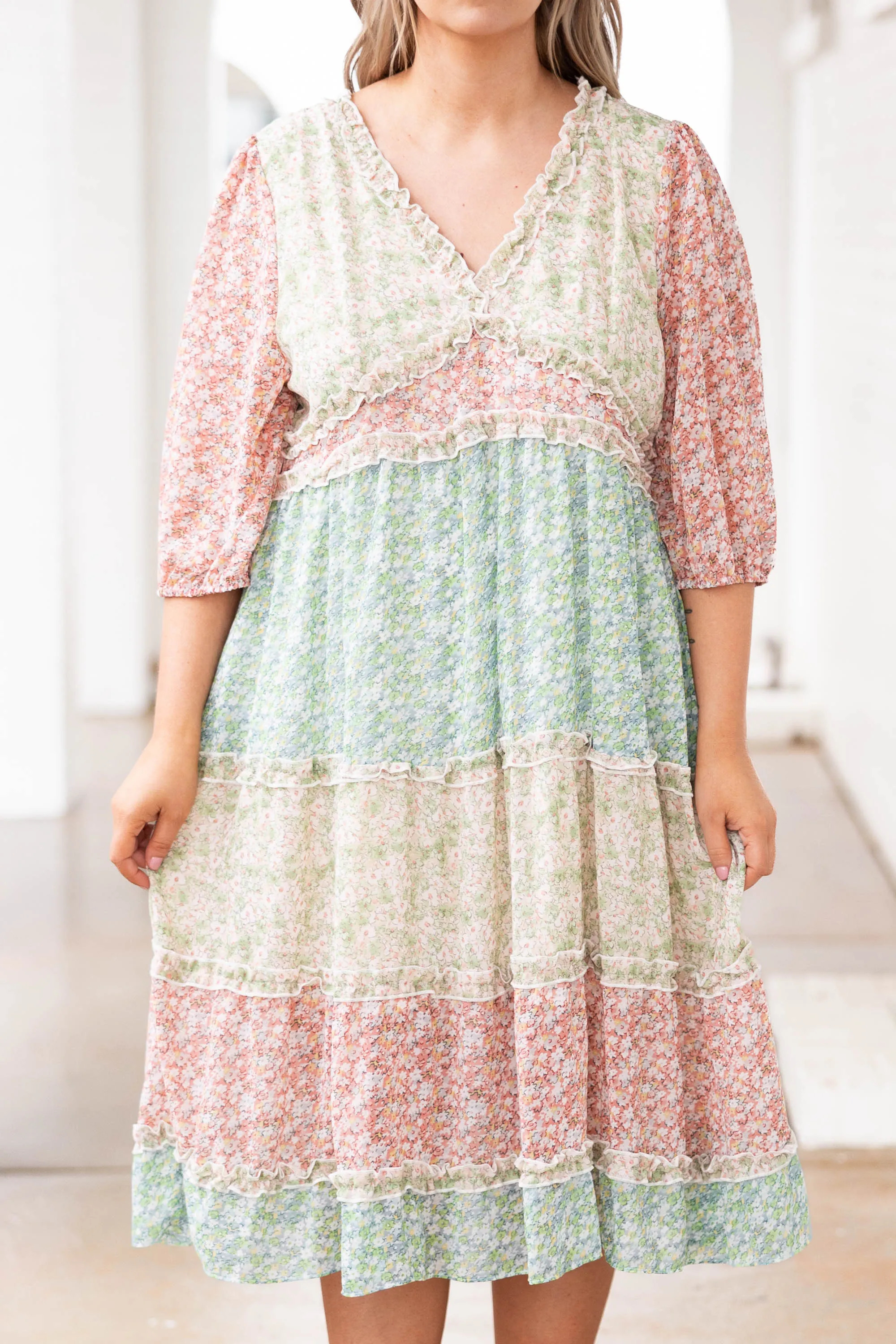 Perfect Gardens Dress, Pink Multi - Beautiful Floral Print Summer Dress