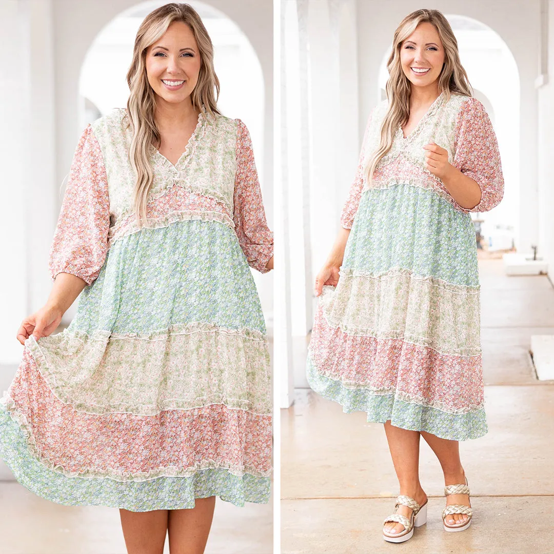 Perfect Gardens Dress, Pink Multi - Beautiful Floral Print Summer Dress