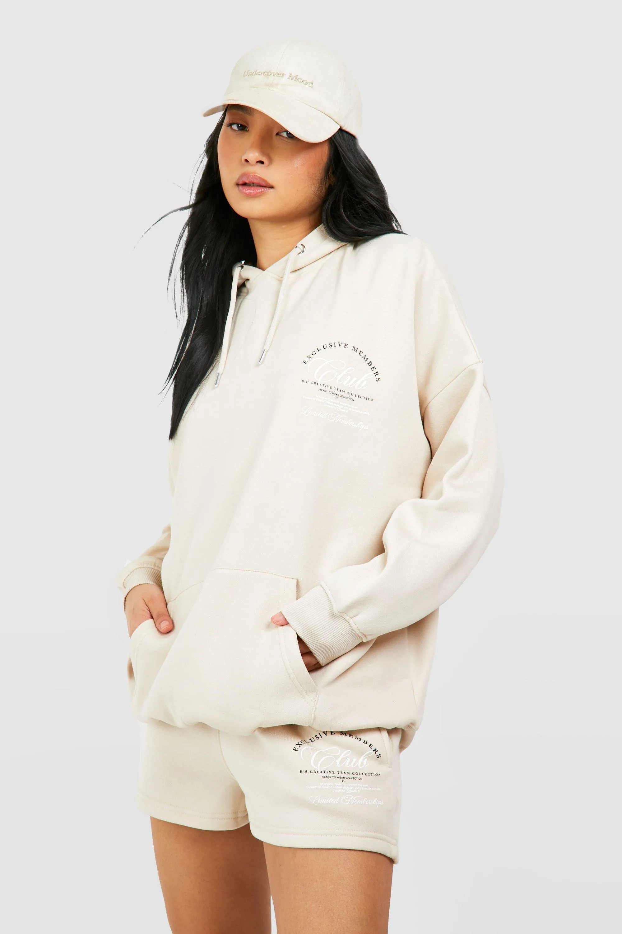 Petite Members Club Slogan Hooded Short Tracksuit