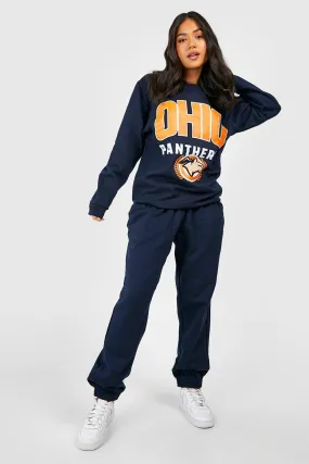 Petite Ohio Varsity Slogan Printed Tracksuit