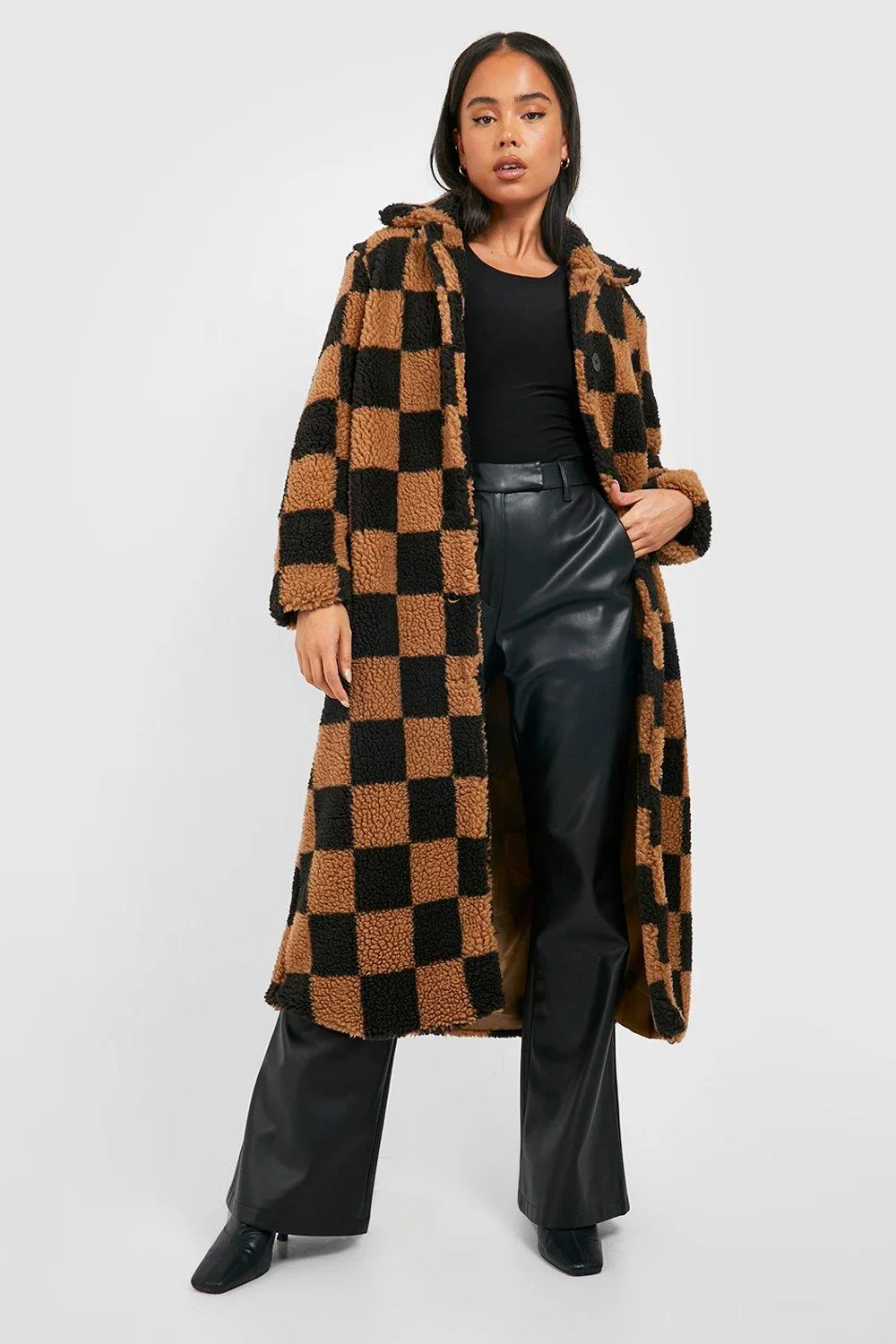 Petite Teddy Checkerboard Coat