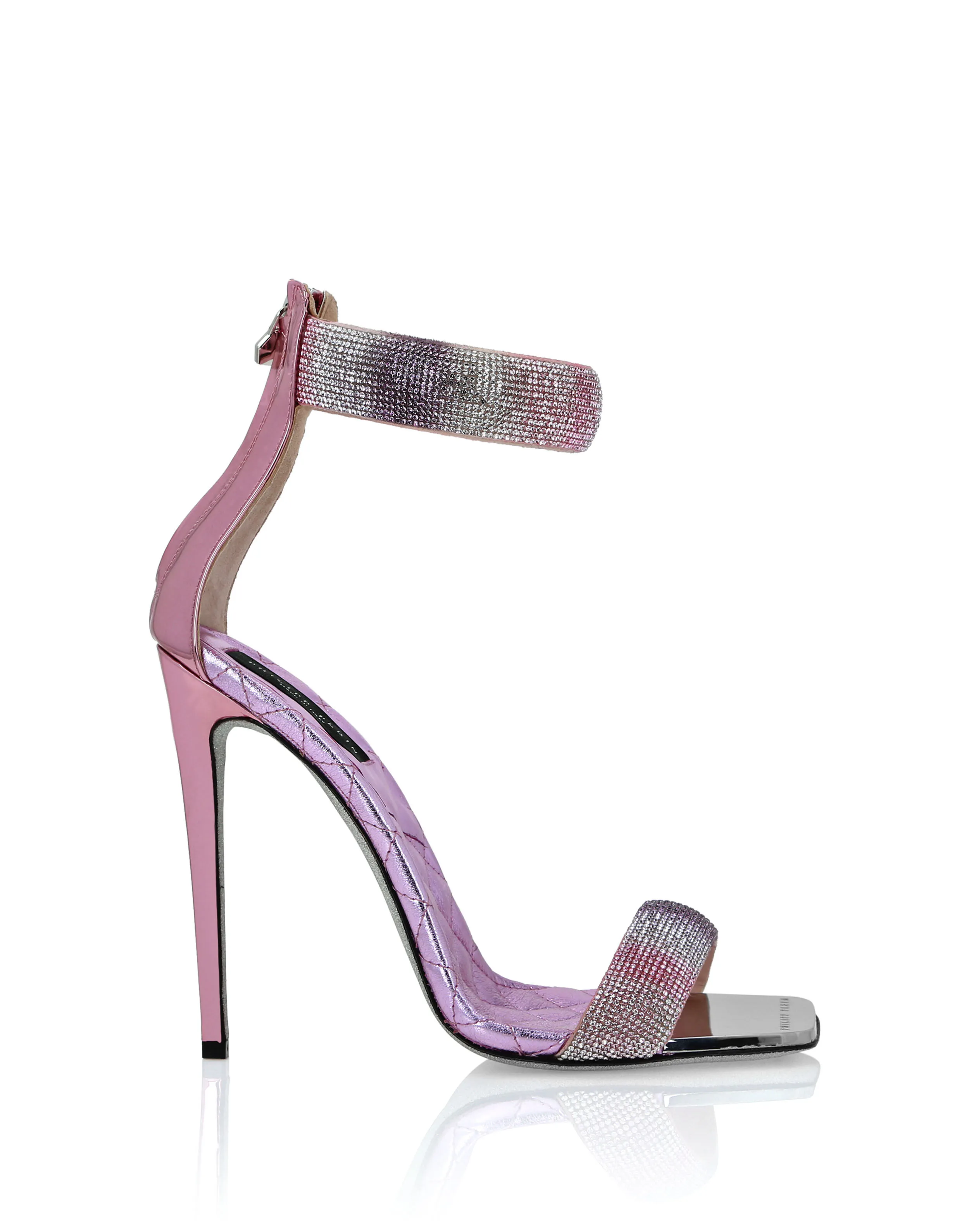 PHILIPP PLEIN Mirror Leather Sandals Hi-Heels Crystal