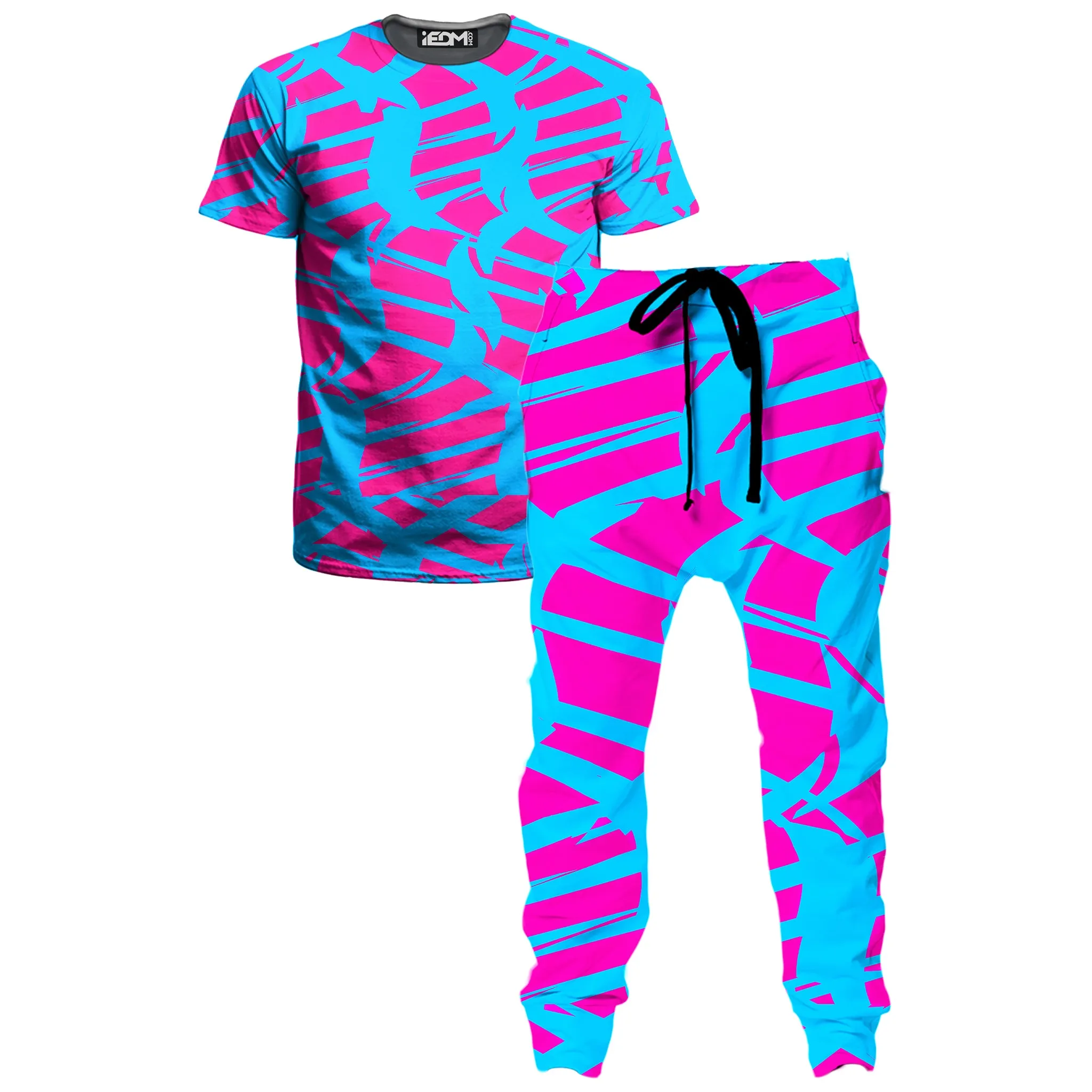 Pink and Blue Squiggly Rave Checkered T-Shirt and Joggers Combo