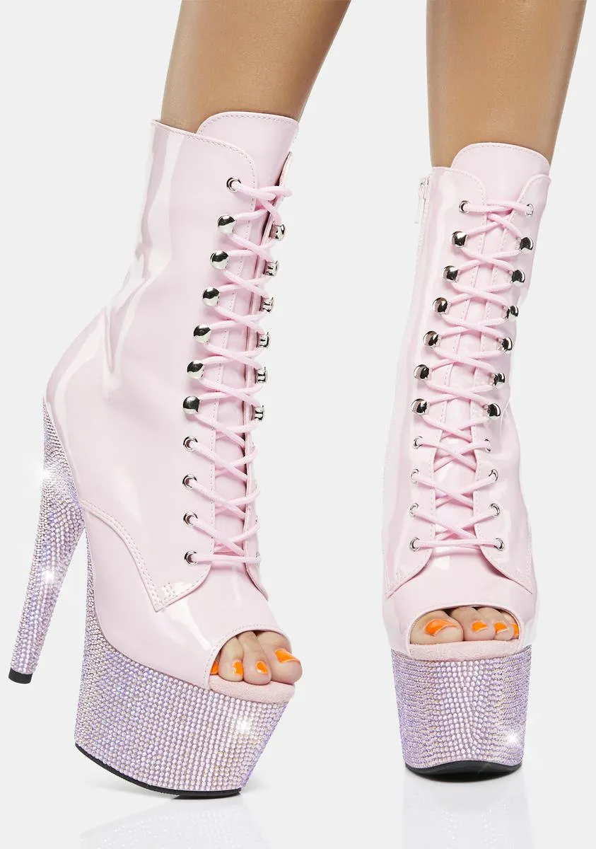 Pink Bejeweled-1021-7 Platform Heels-