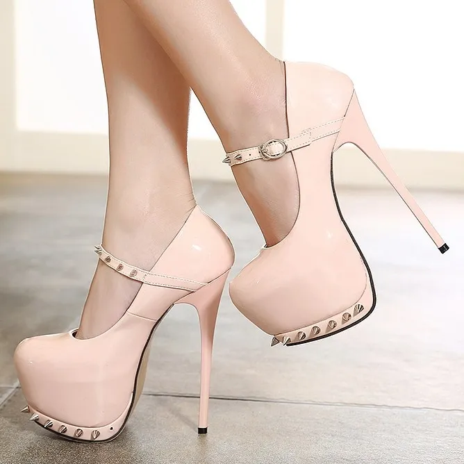 Pink Patent Spike Mary Jane Platform Stilettos