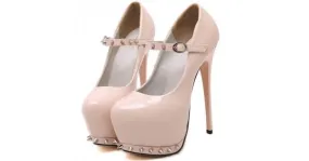 Pink Patent Spike Mary Jane Platform Stilettos