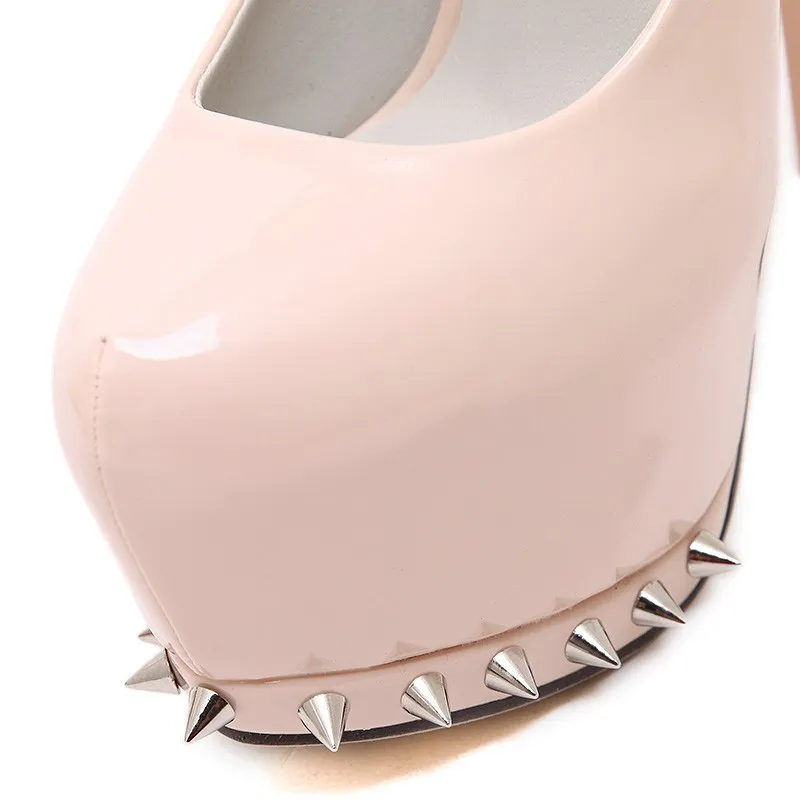 Pink Patent Spike Mary Jane Platform Stilettos