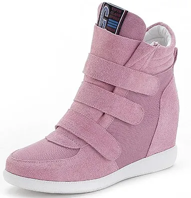 Pink Suede Velcro Platform Hidden Wedges Sneakers Loafers