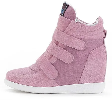 Pink Suede Velcro Platform Hidden Wedges Sneakers Loafers