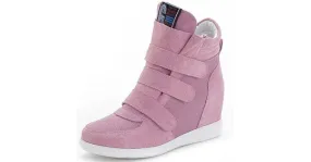 Pink Suede Velcro Platform Hidden Wedges Sneakers Loafers