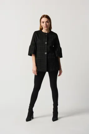 Plaid Coat with Cropped Sleeves - Style 234057