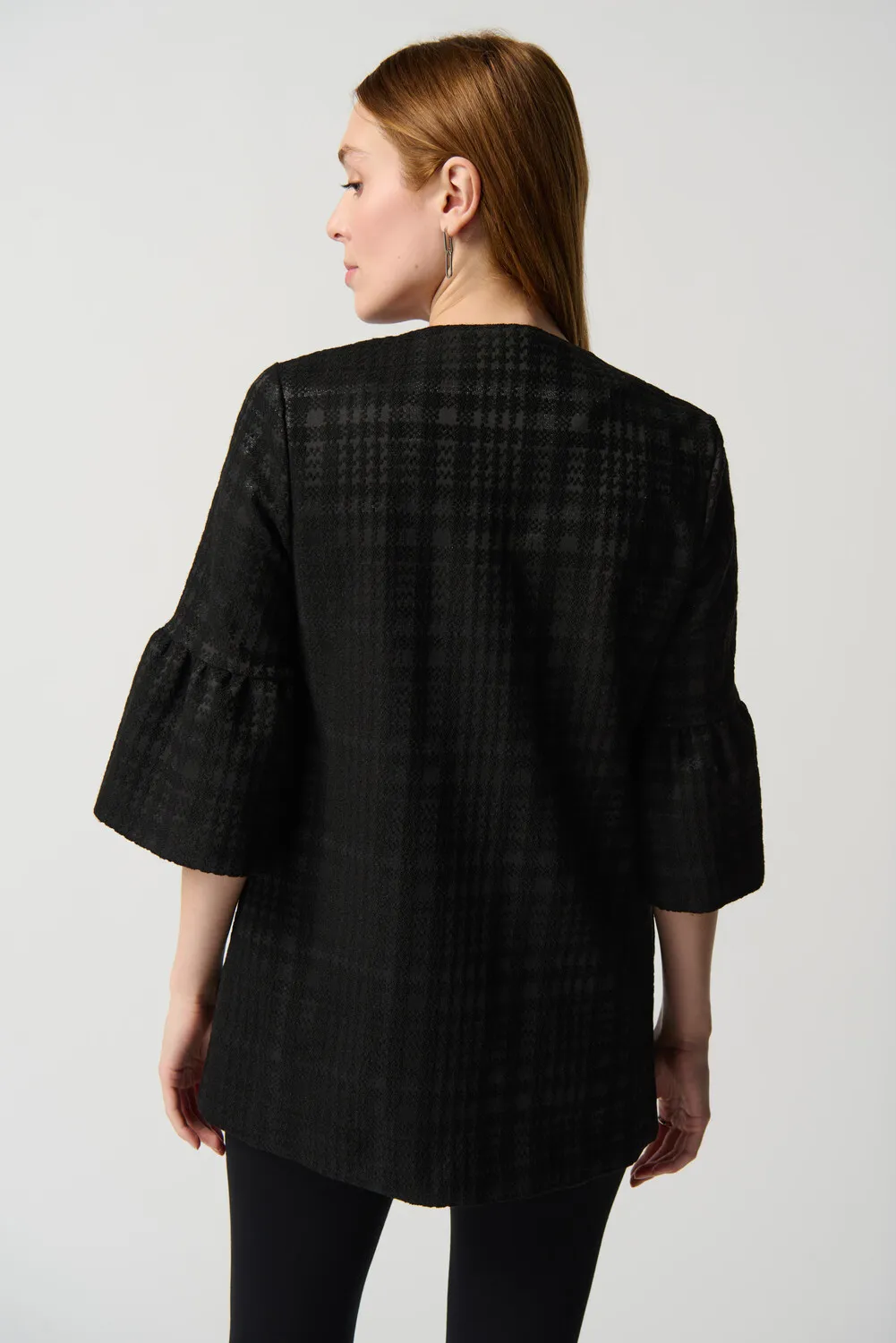 Plaid Coat with Cropped Sleeves - Style 234057