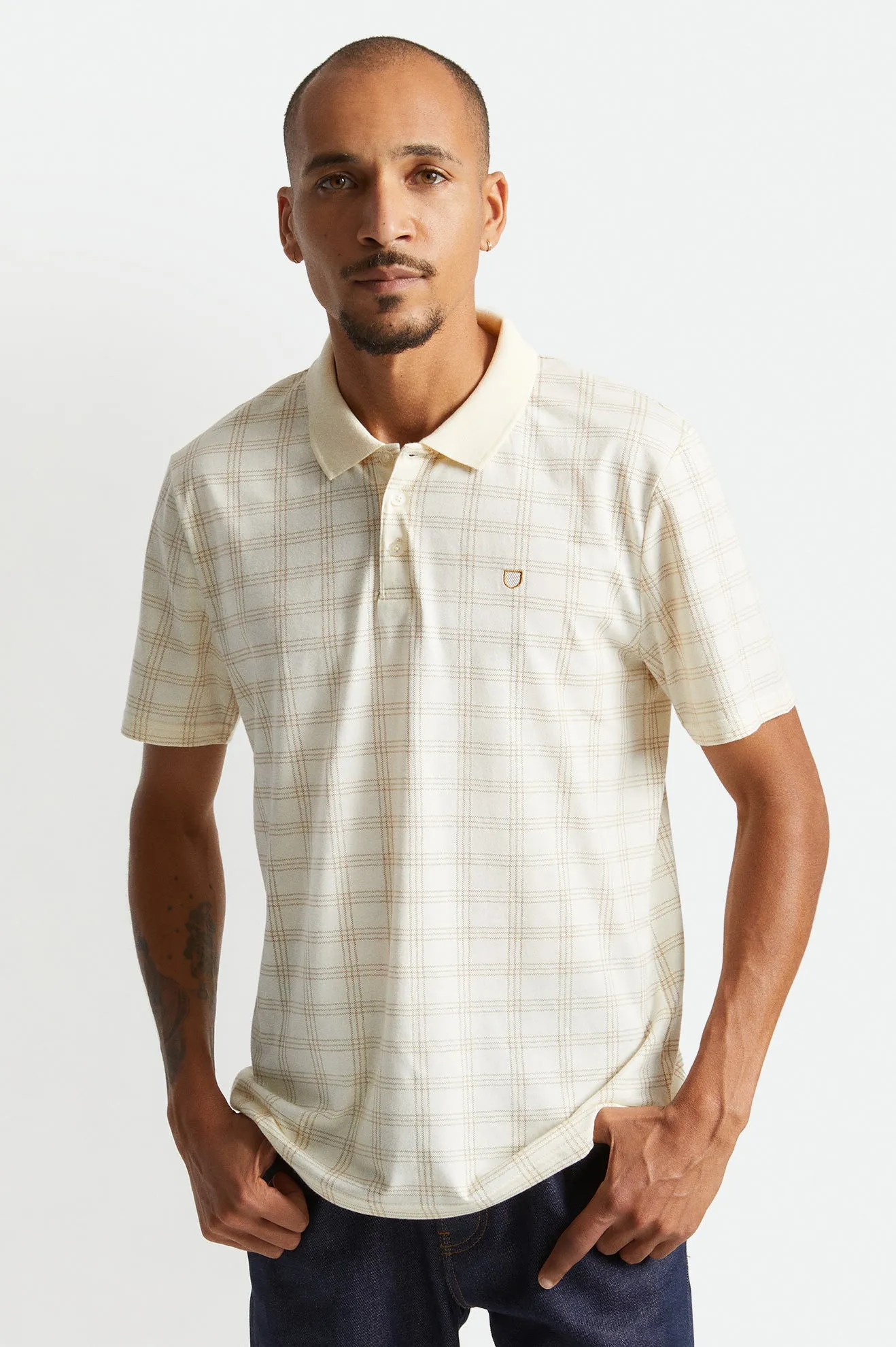 Plaid Utility S/S Polo Knit - Off White/Lion