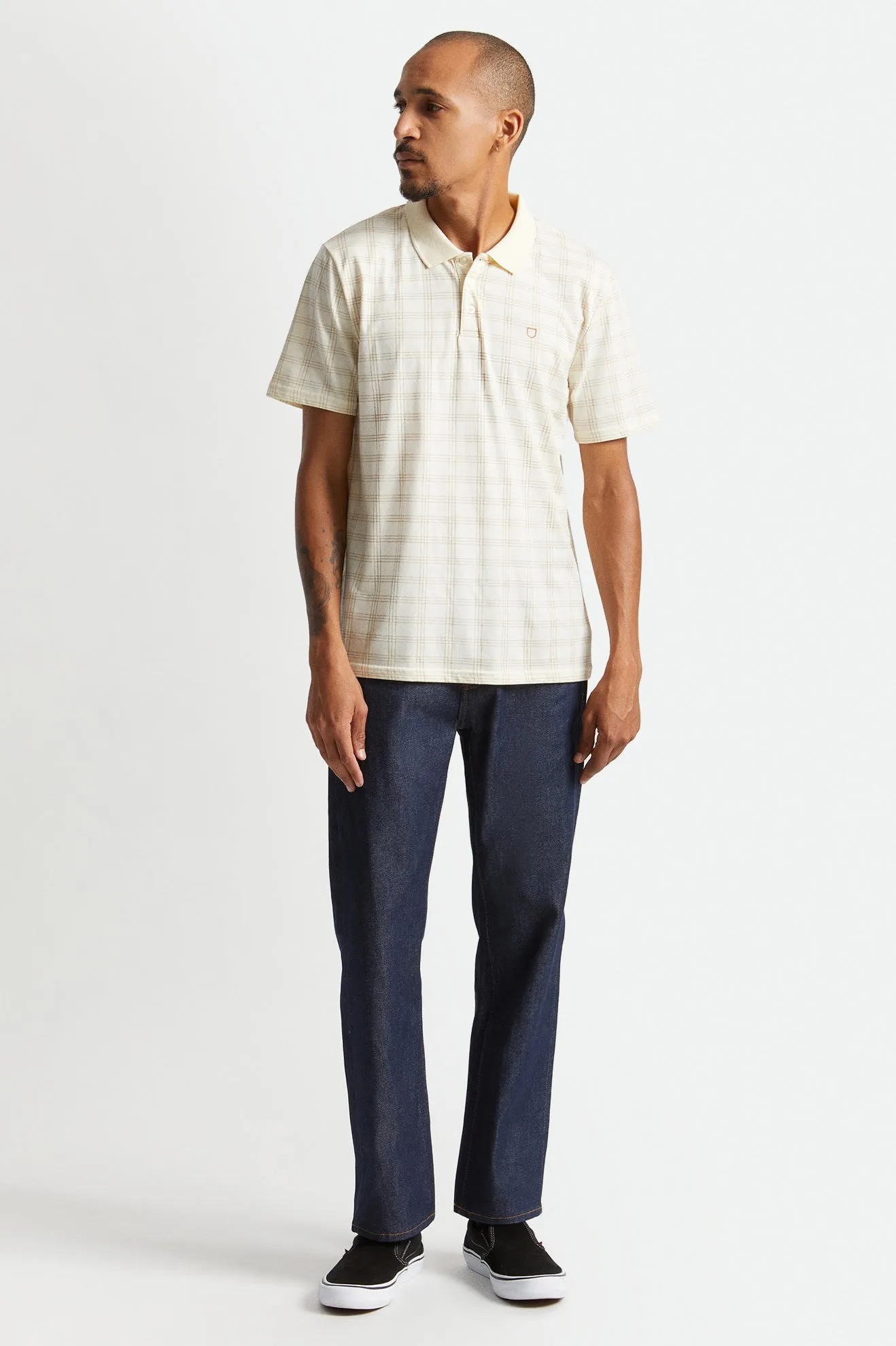 Plaid Utility S/S Polo Knit - Off White/Lion