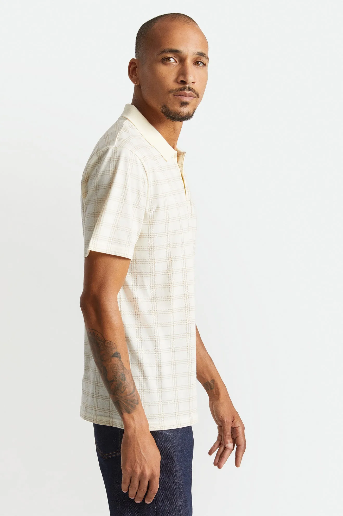 Plaid Utility S/S Polo Knit - Off White/Lion