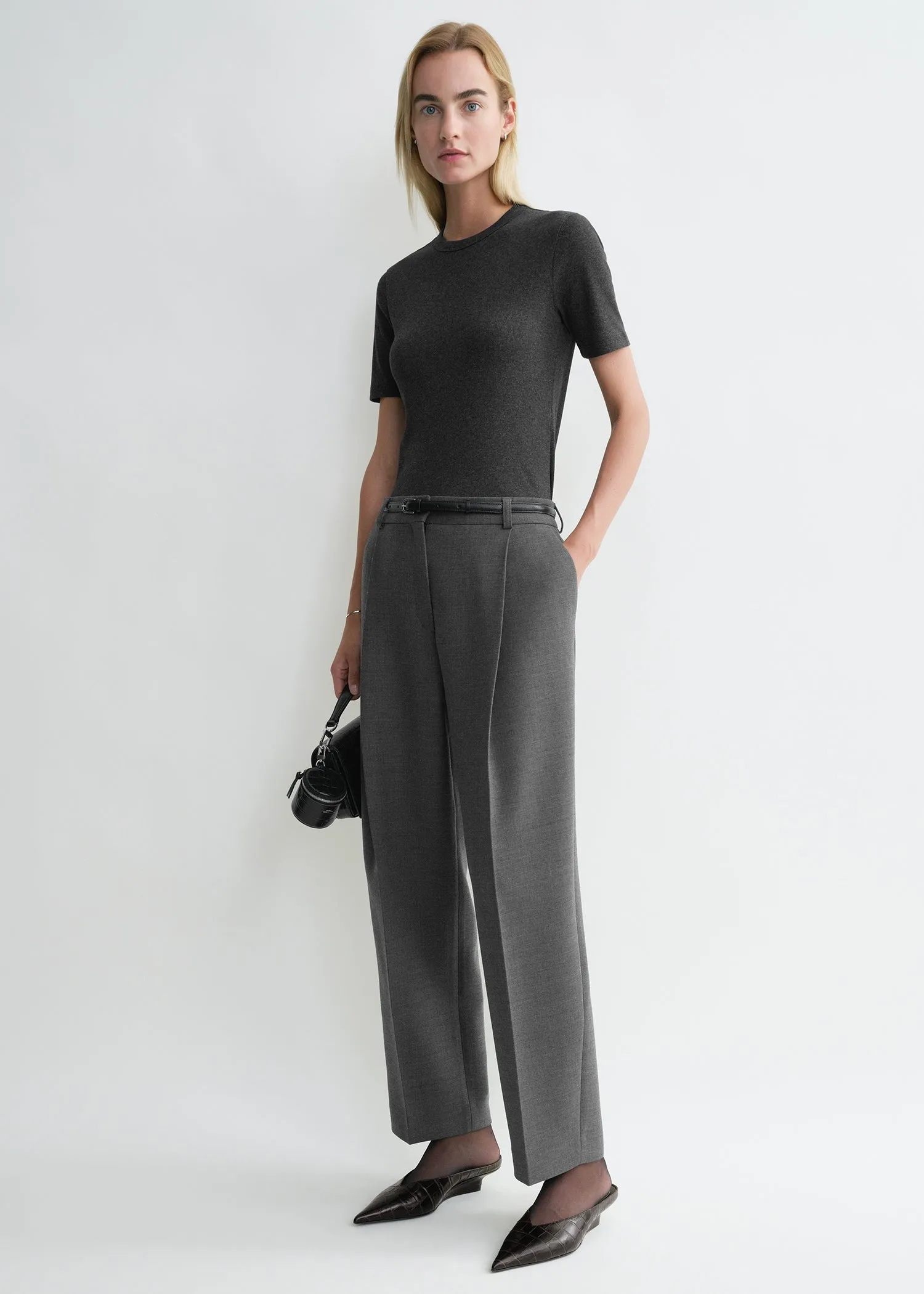 Pleated straight trousers grey melange