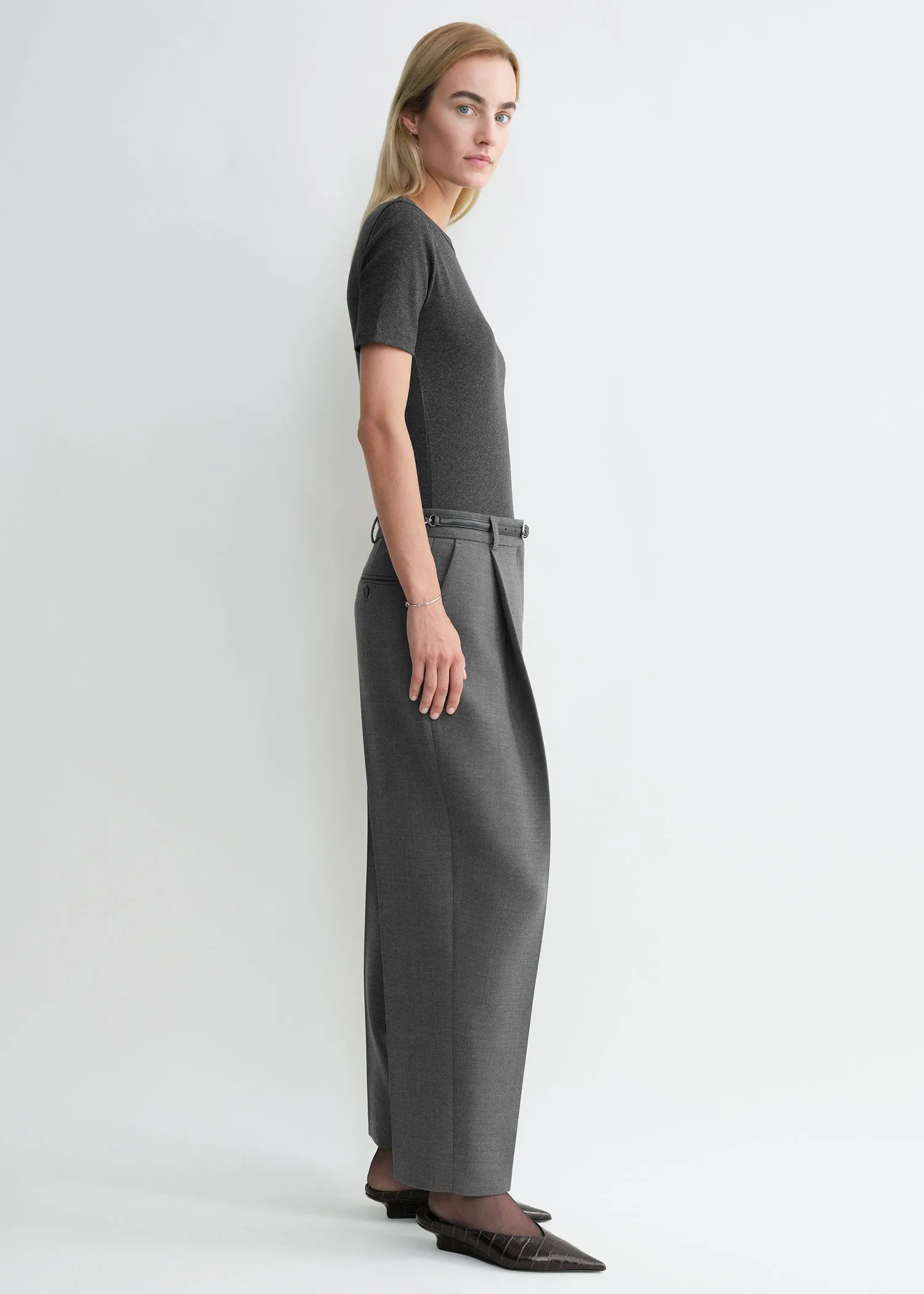 Pleated straight trousers grey melange