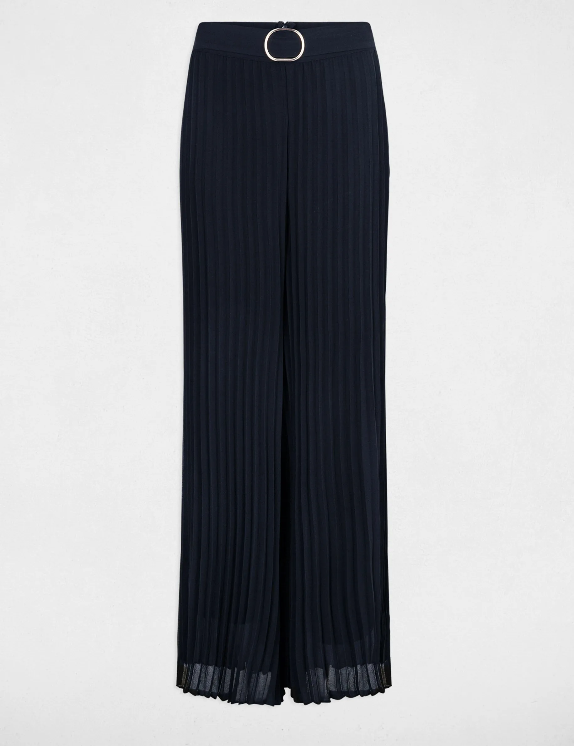 Pleated wide leg trousers navy blue women