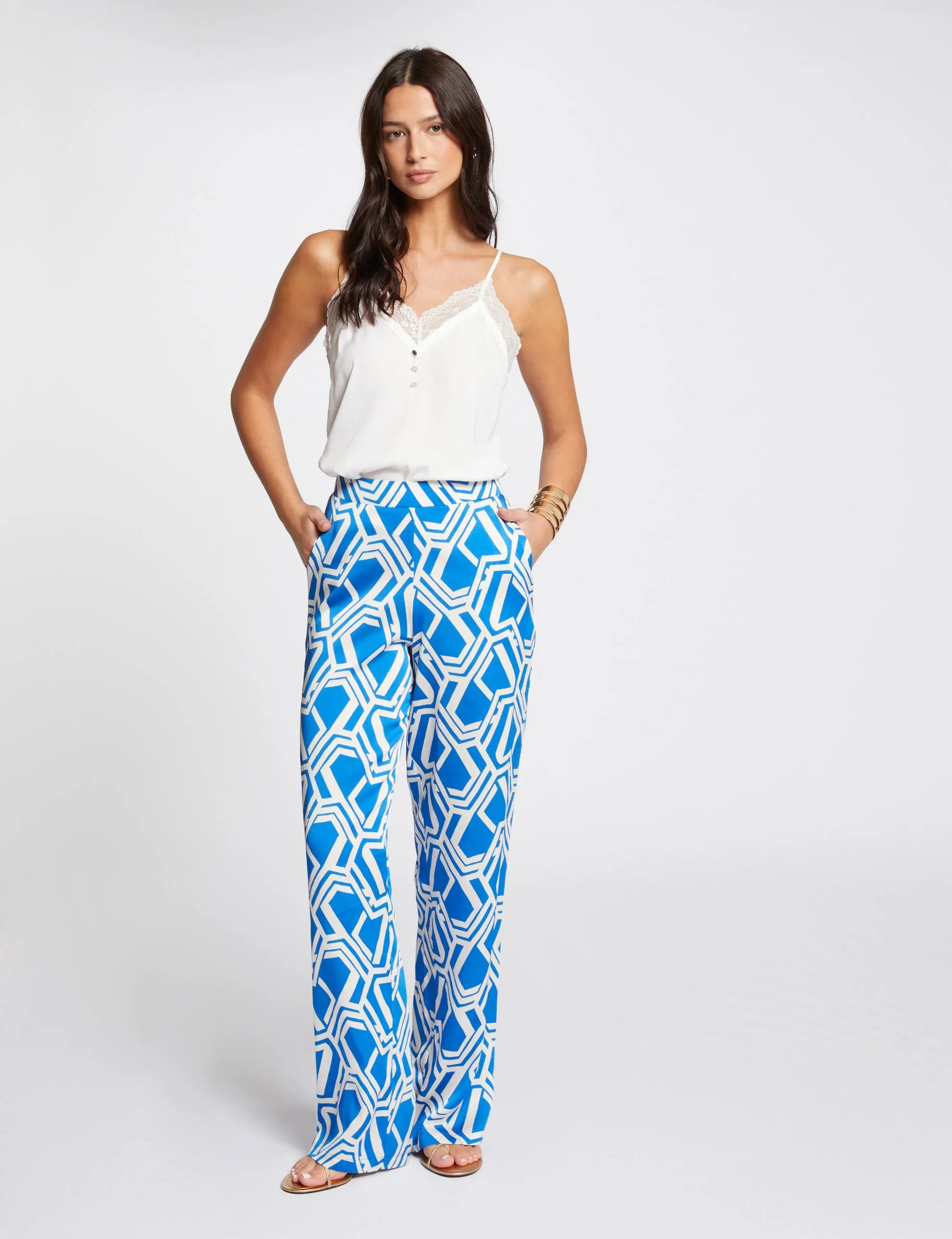 Printed wide leg trousers multicolored women