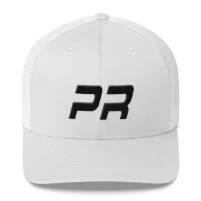 Puerto Rico - Mesh Back Trucker Cap - Black Embroidery - PR - Many Hat Color Options Available