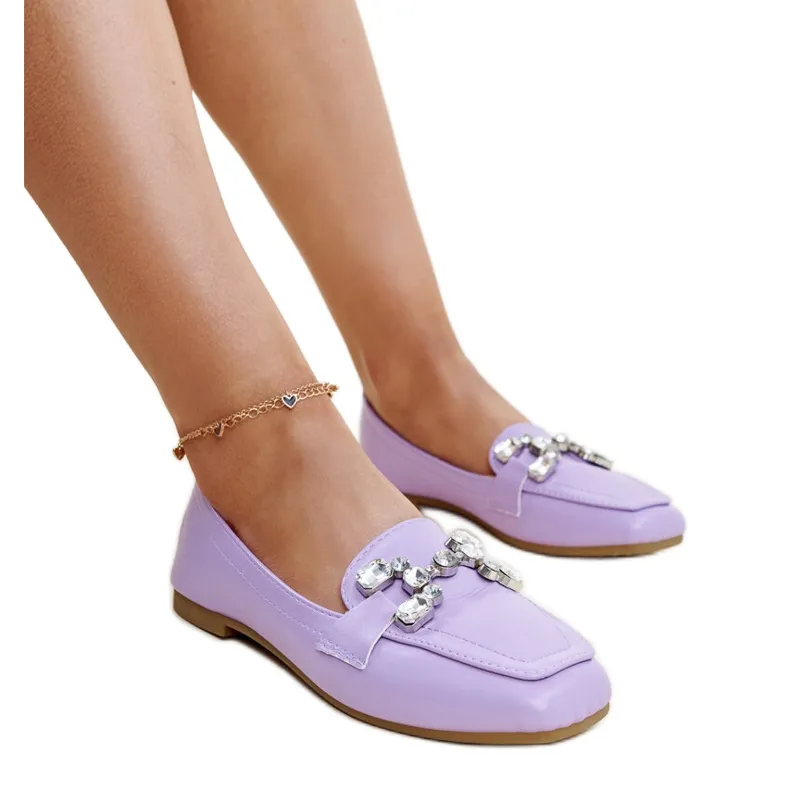 Purple Moccasins with Zirconium Buckle