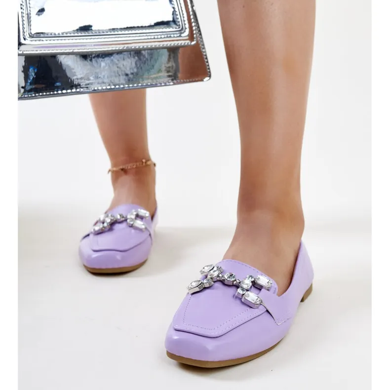 Purple Moccasins with Zirconium Buckle