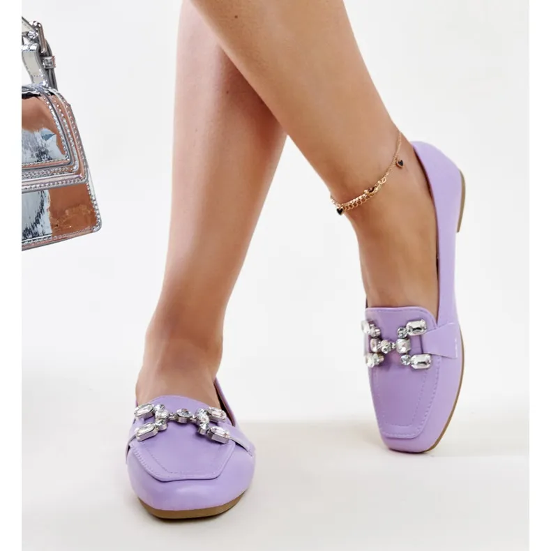 Purple Moccasins with Zirconium Buckle