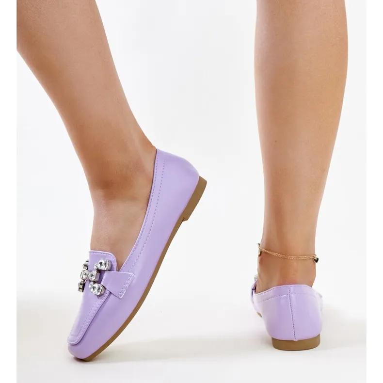 Purple Moccasins with Zirconium Buckle