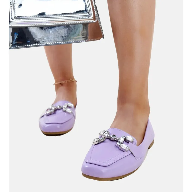 Purple Moccasins with Zirconium Buckle