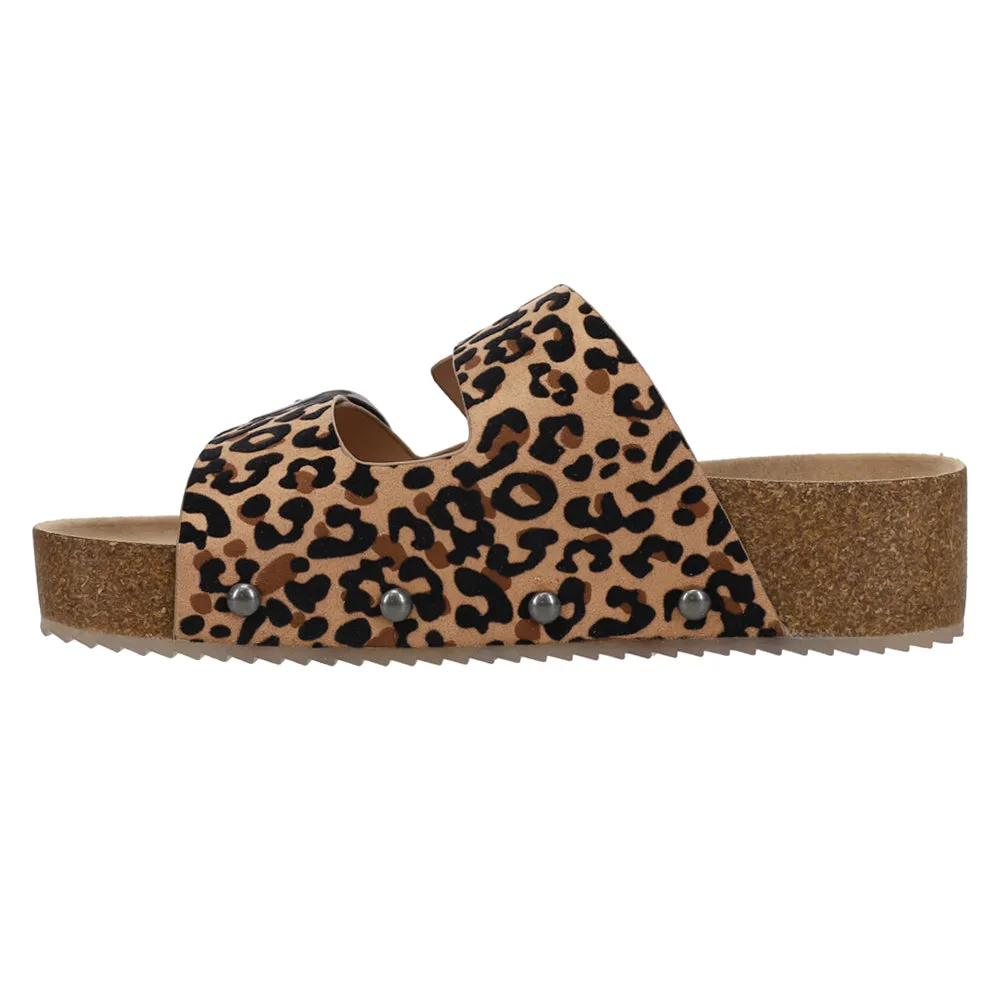 Qianna Leopard Platform Slide Sandals