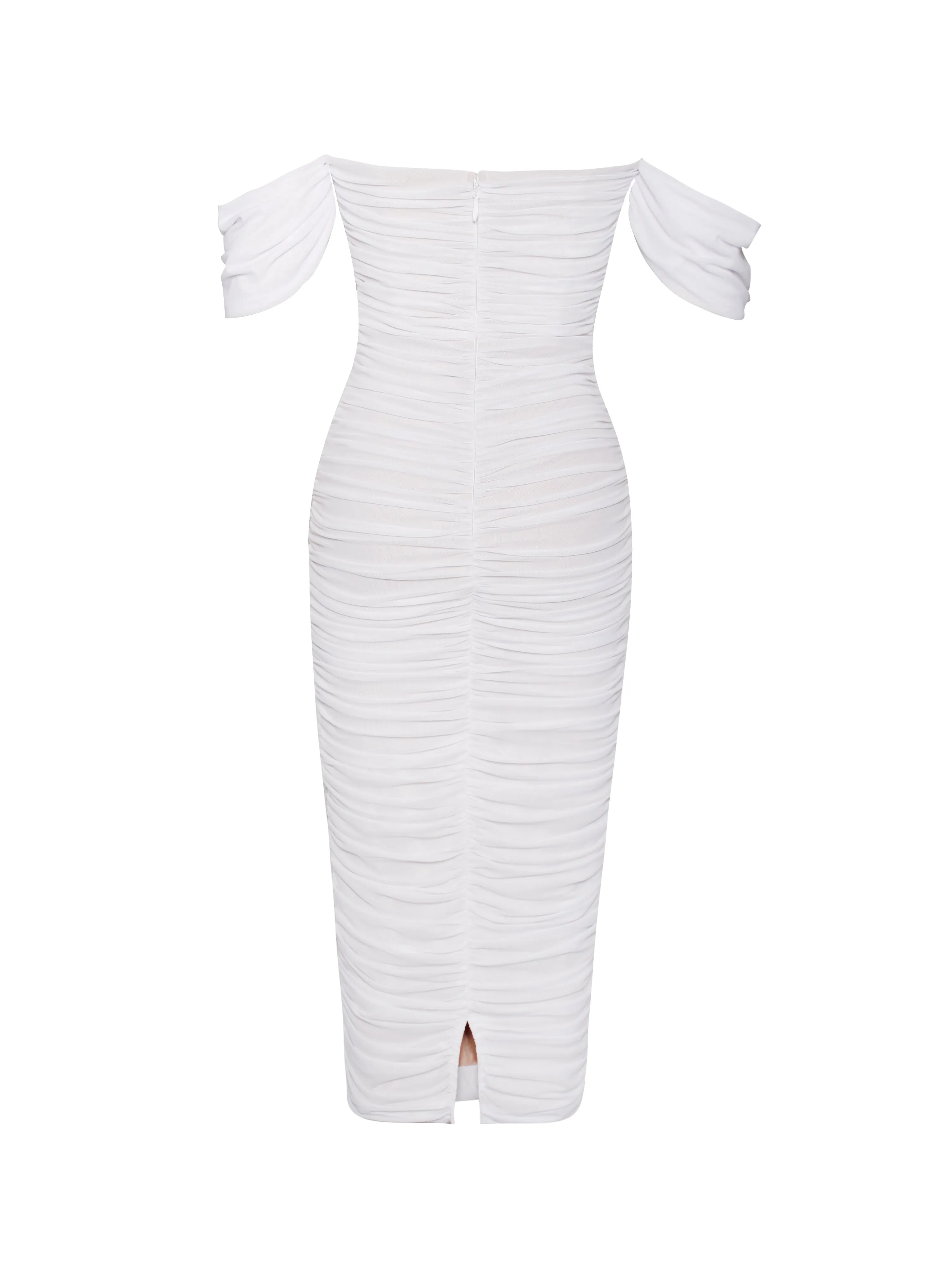 Quenby White Off Shoulder Mesh Maxi Dress