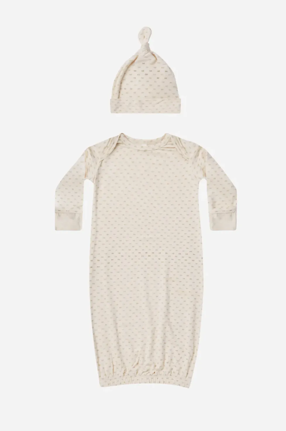 Organic Cotton Baby Gown and Hat Set in Oat Check