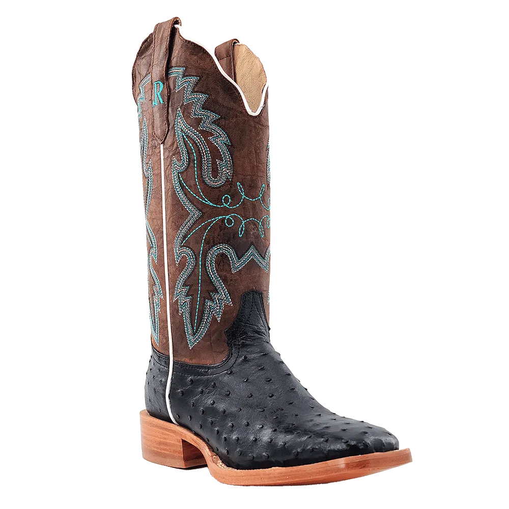 R. Watson Black Full Quill Ostrich Boots for Women