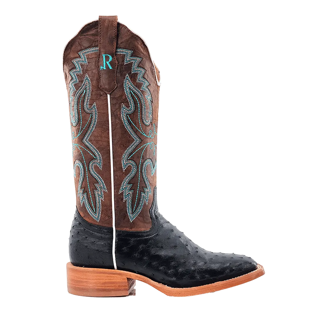 R. Watson Black Full Quill Ostrich Boots for Women