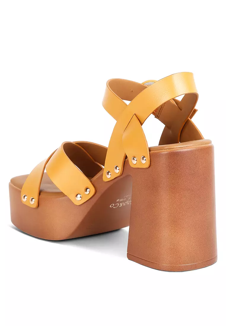 Rag & CO. Tan Cross Strap Embellished Heels