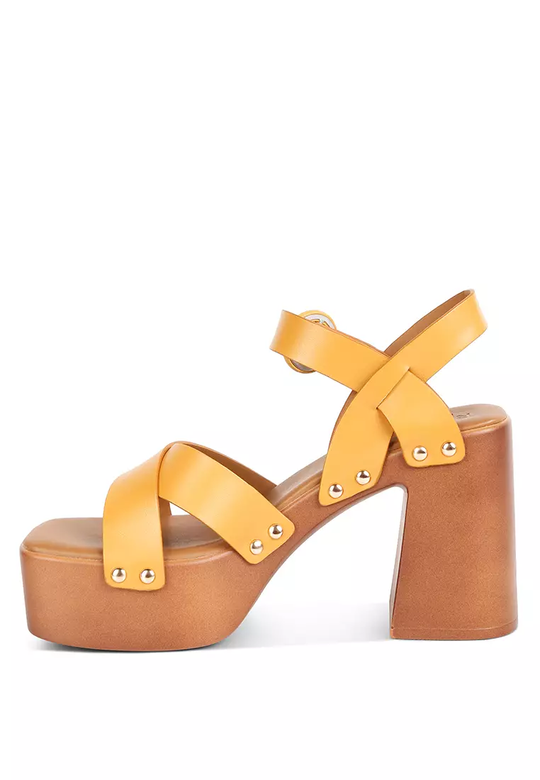 Rag & CO. Tan Cross Strap Embellished Heels