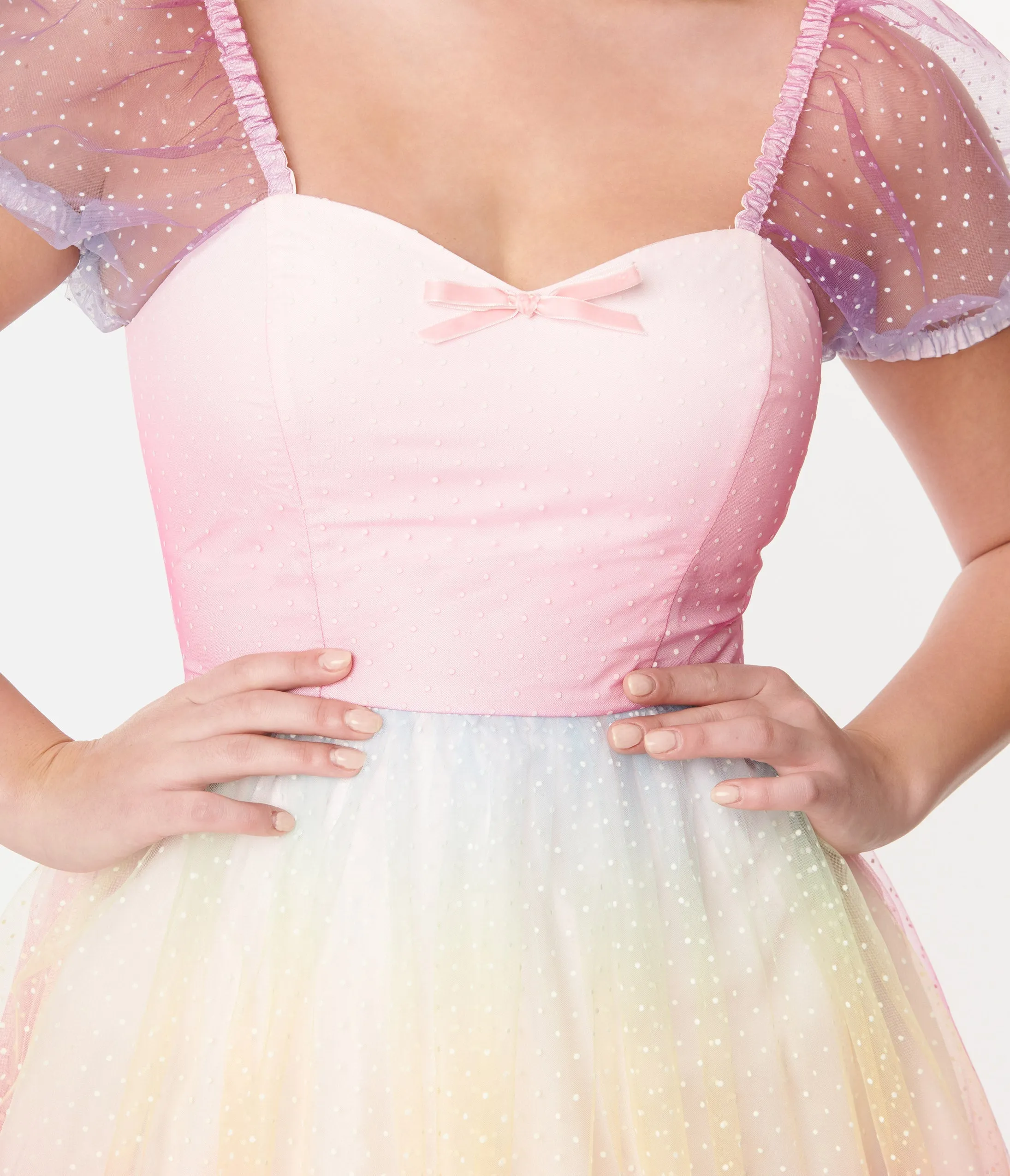 Rainbow Pastel 1950s Vintage Sweetheart Fit Flare Dress