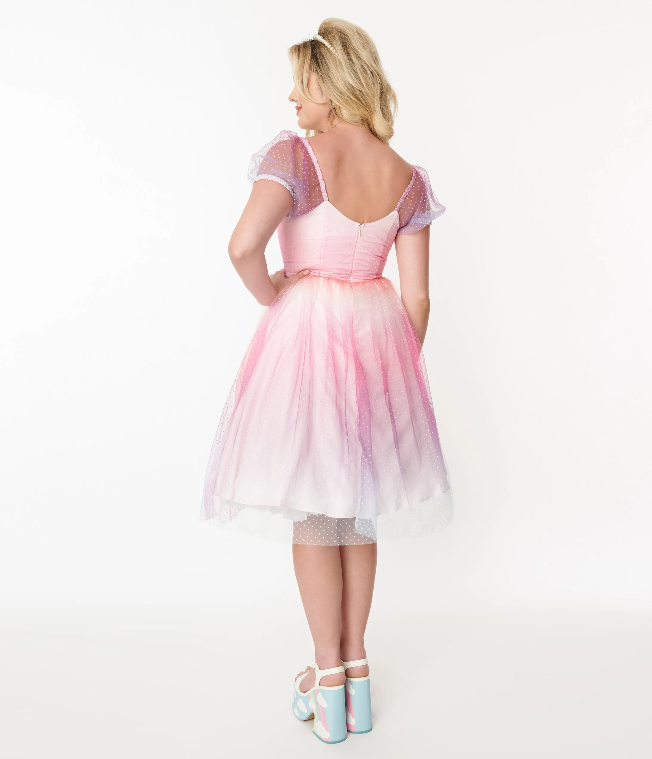 Rainbow Pastel 1950s Vintage Sweetheart Fit Flare Dress