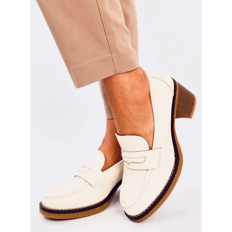 Beige High Heel Moccasins