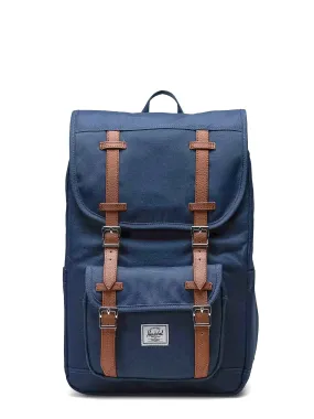 Eco-friendly backpack made from recycled fabric with front logo patch.