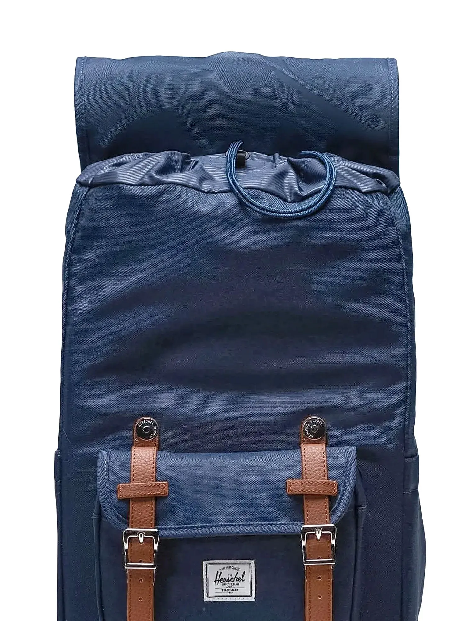 Eco-friendly backpack made from recycled fabric with front logo patch.