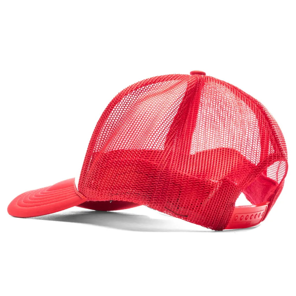 Red and White Trucker Hat in Draft Style