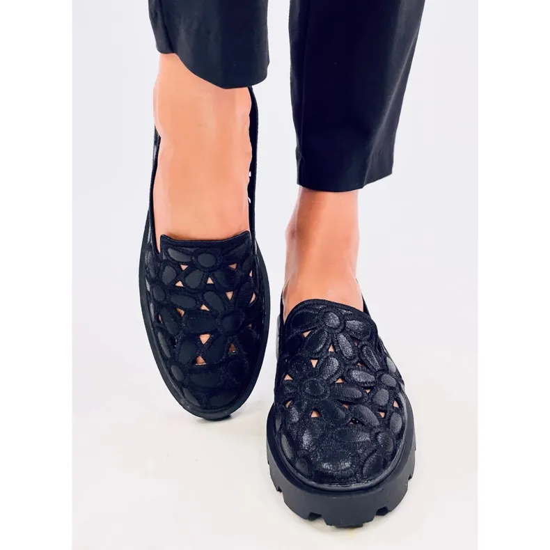 Black Openwork Moccasins