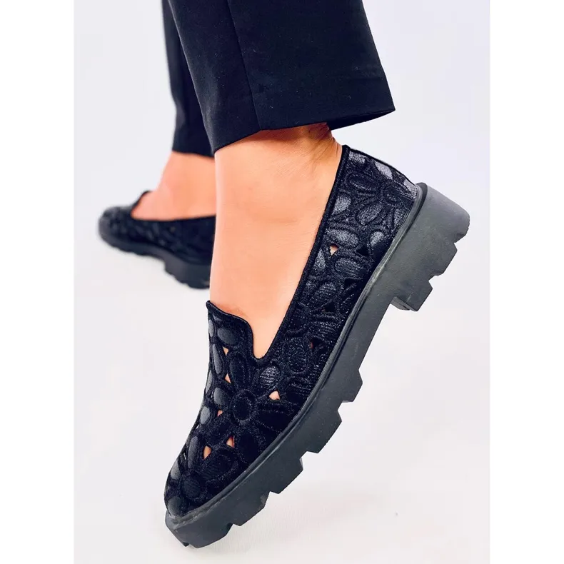 Black Openwork Moccasins