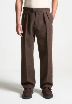 Relaxed Fit Melange Twin Pleat Tailored Trousers - Brown