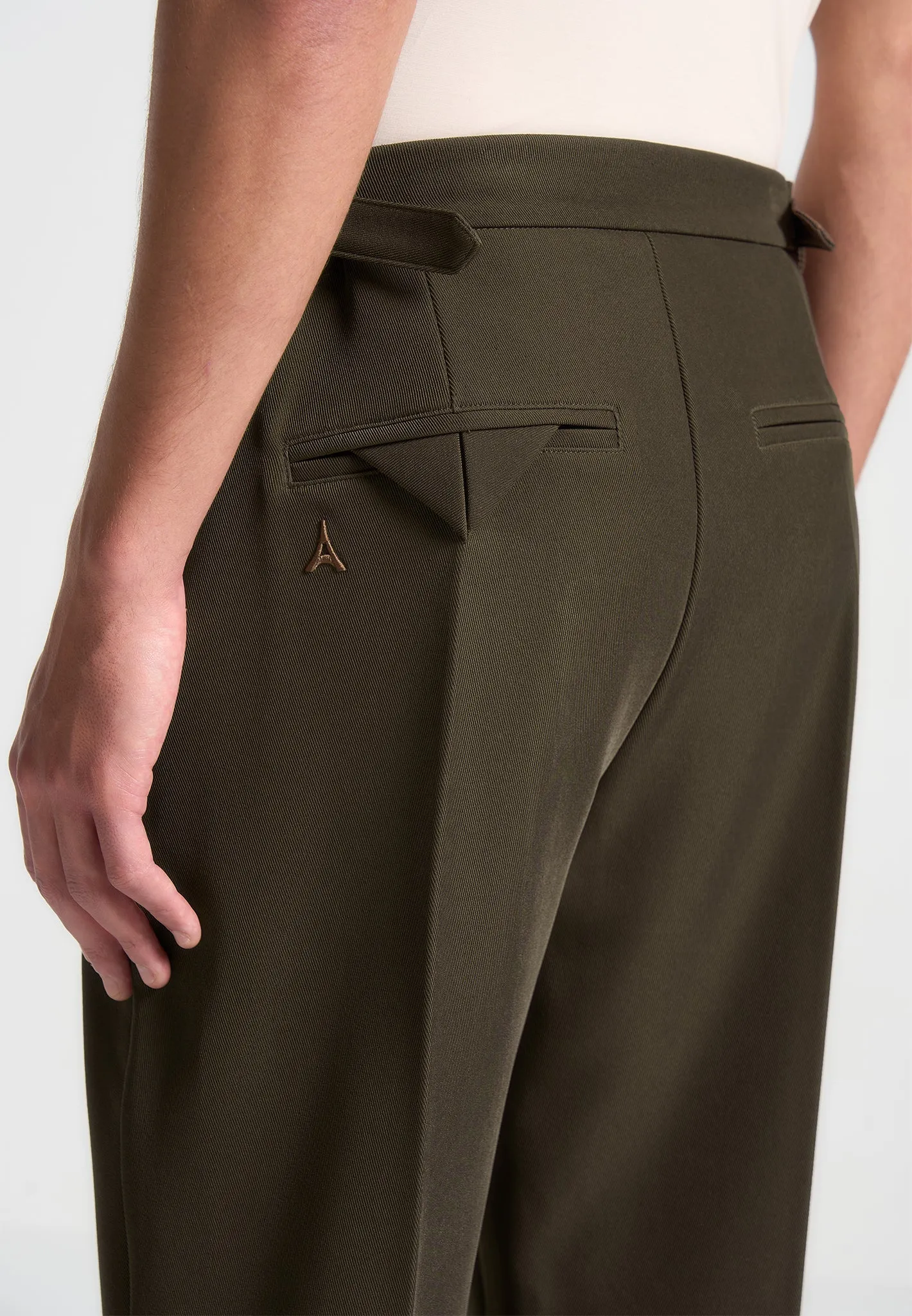 Relaxed Fit Twill Pleated Tailored Trousers - Khaki